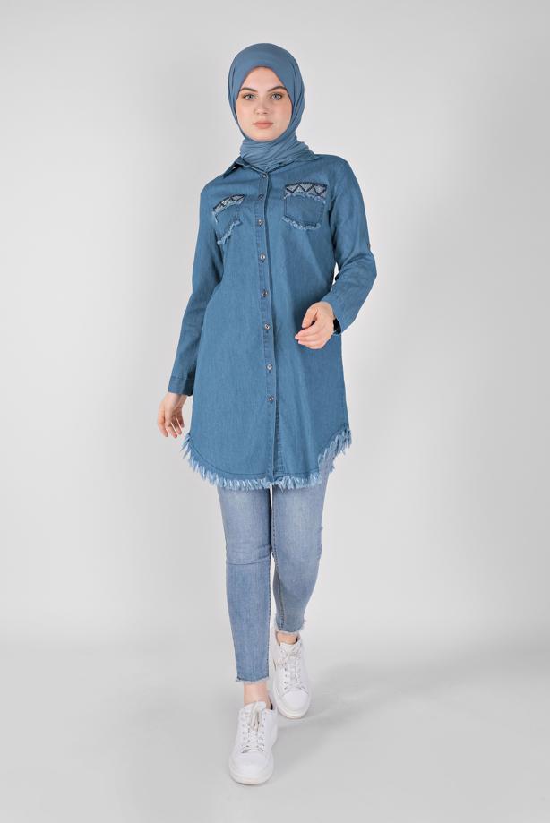 Hijab clothing  EMBROIDERED DENIM TUNIC  2030  - TRENDTESETTÜR