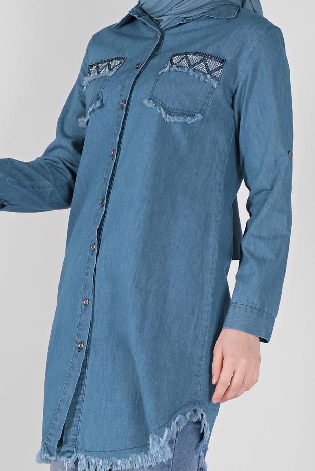 Hijab clothing  EMBROIDERED DENIM TUNIC  2030  - TRENDTESETTÜR