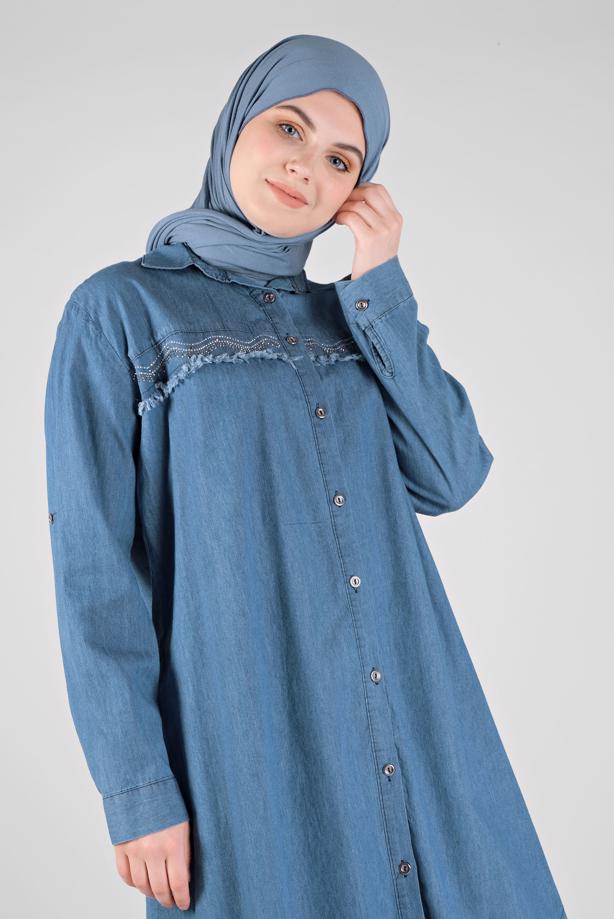 Vêtements hijab  EMBROIDERED DENIM TUNIC 2031  - TRENDTESETTÜR
