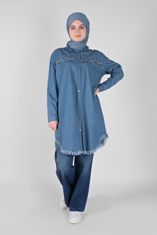 Vêtements hijab  EMBROIDERED DENIM TUNIC 2031  - TRENDTESETTÜR