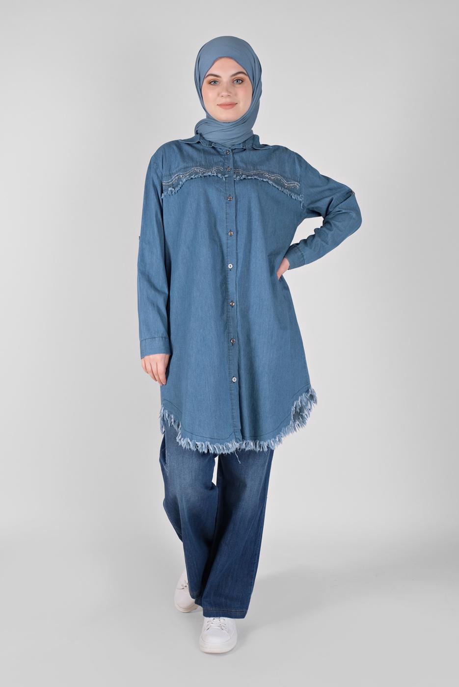 Vêtements hijab BLEU MARINE TUNIQUE EN JEAN 2031 