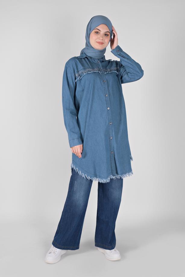 Hijab clothing  EMBROIDERED DENIM TUNIC 2031  - TRENDTESETTÜR