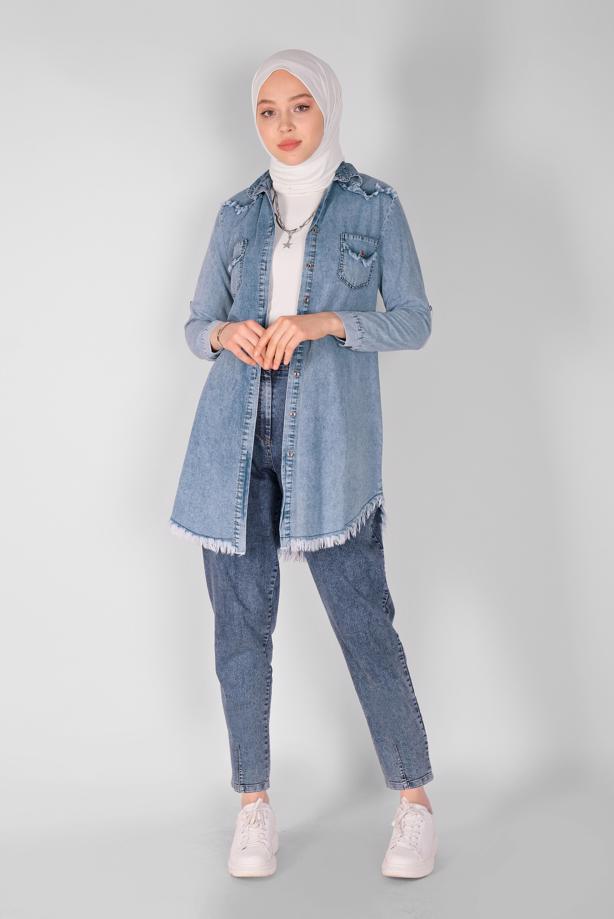 Vêtements hijab  POCKET DETAIL DENIM TUNIC 2032  - TRENDTESETTÜR