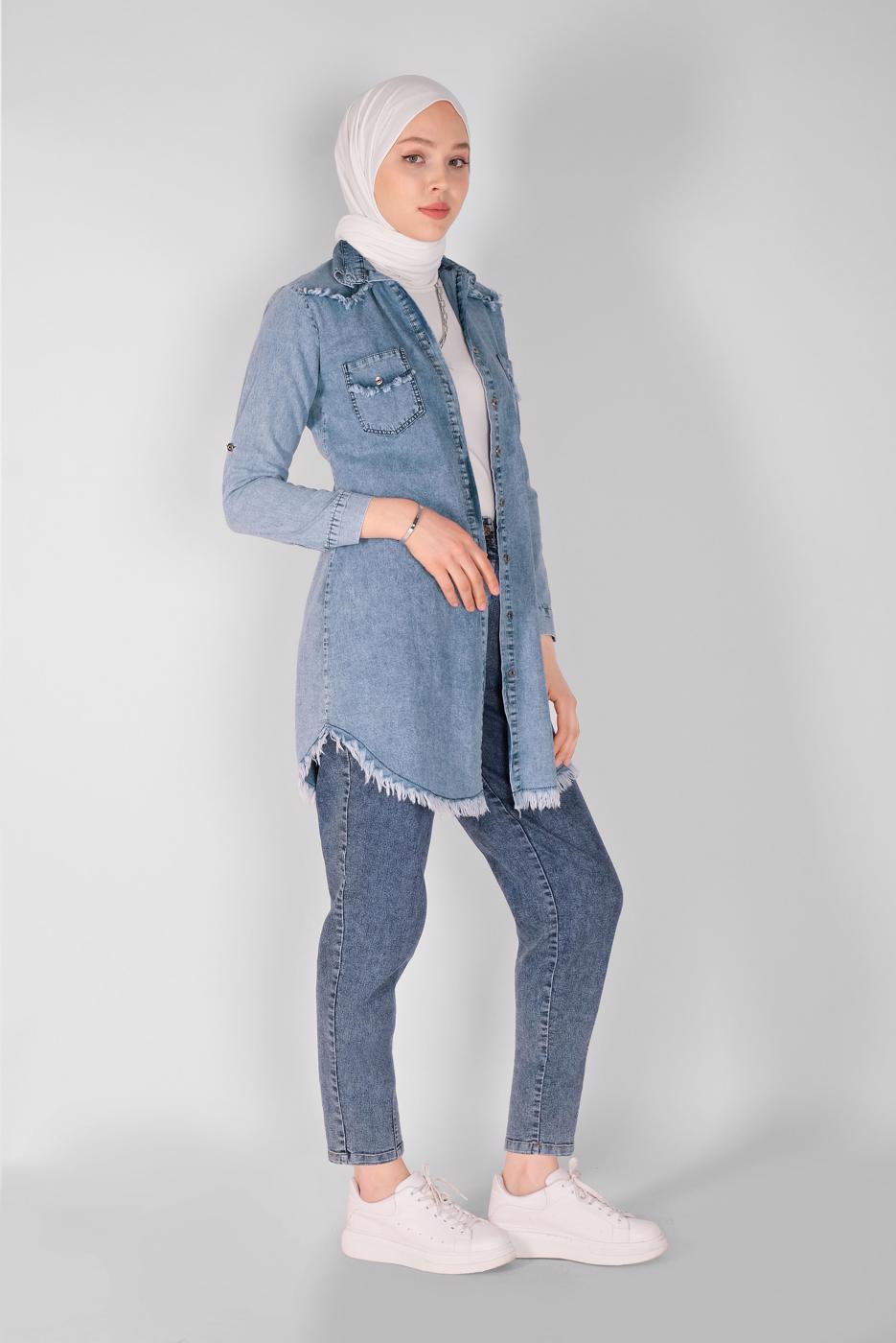 Vêtements hijab BLEU MARINE TUNIQUE EN JEAN 2032