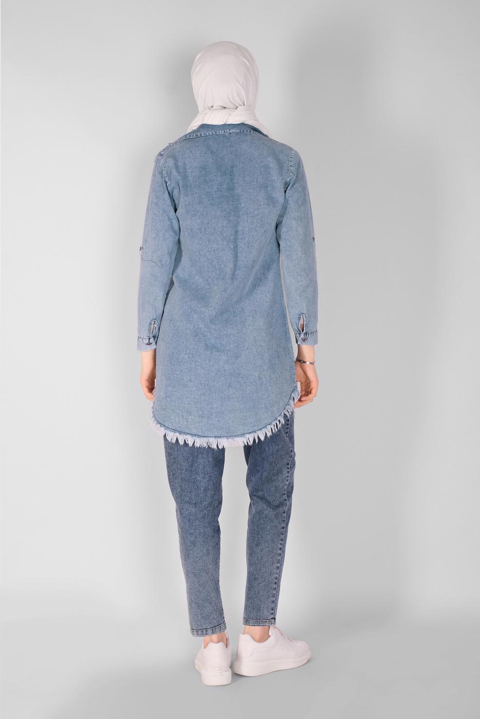 Hijab clothing NAVY BLUE POCKET DETAIL DENIM TUNIC 2032 