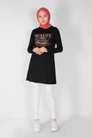 Vêtements hijab NOIR TUNIQUE IMPRIMÉE 2106 