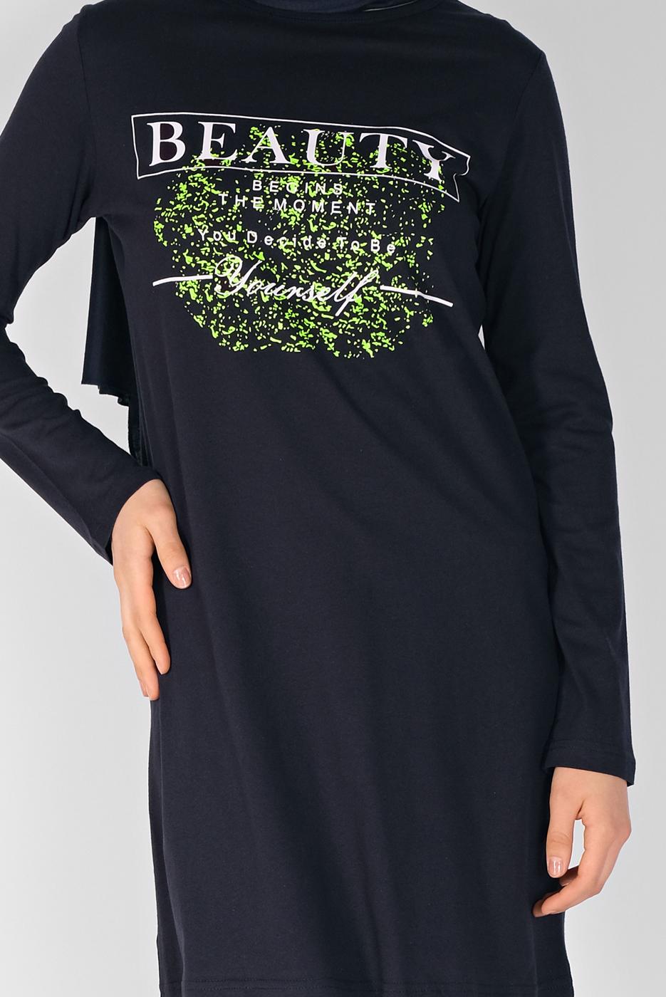 Hijab clothing NAVY BLUE PRINTED TUNIC 2106 