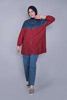 Tesettür giyim KIRMIZI MİX KUMAŞLI PAMUKLU TUNİK  2626 
