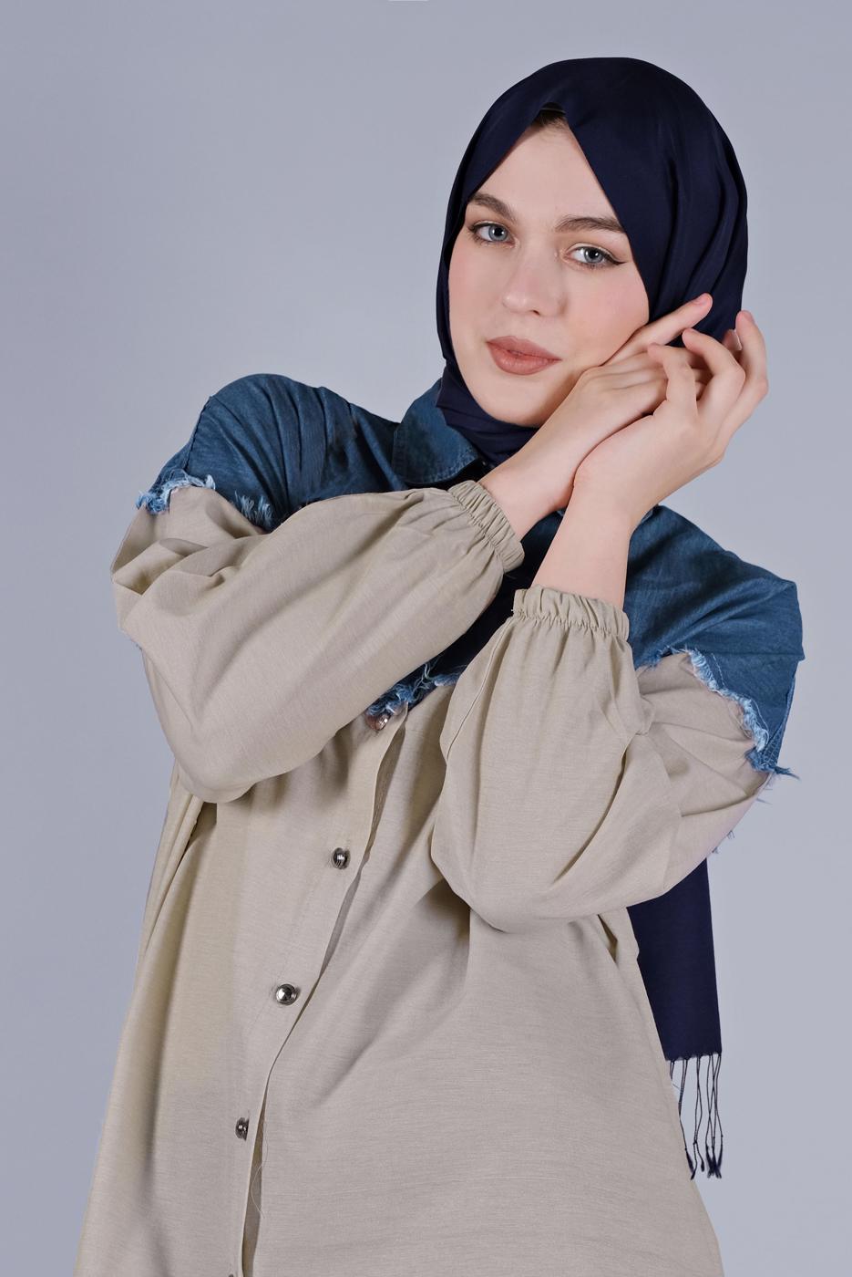 Tesettür giyim BEJ MİX KUMAŞLI PAMUKLU TUNİK  2626 