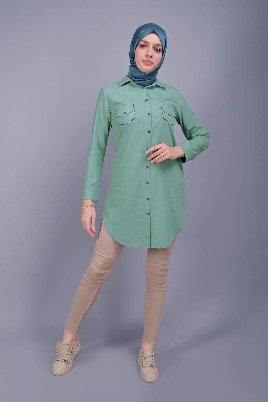 Vêtements hijab VERT TUNIQUE BOUTONNÉE 2881 