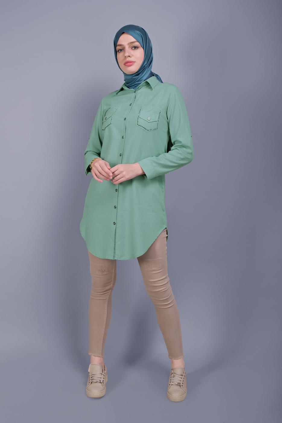Hijab clothing GREEN BUTTONED TUNIC  2881