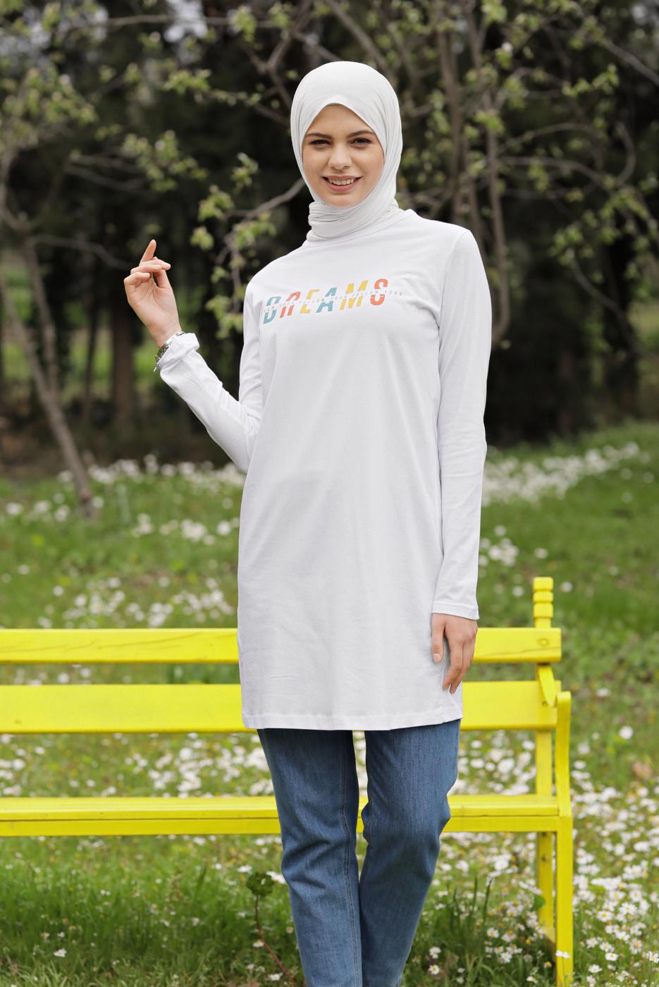 Vêtements hijab BLANC TUNIQUE IMPRIMÉE 3106  
