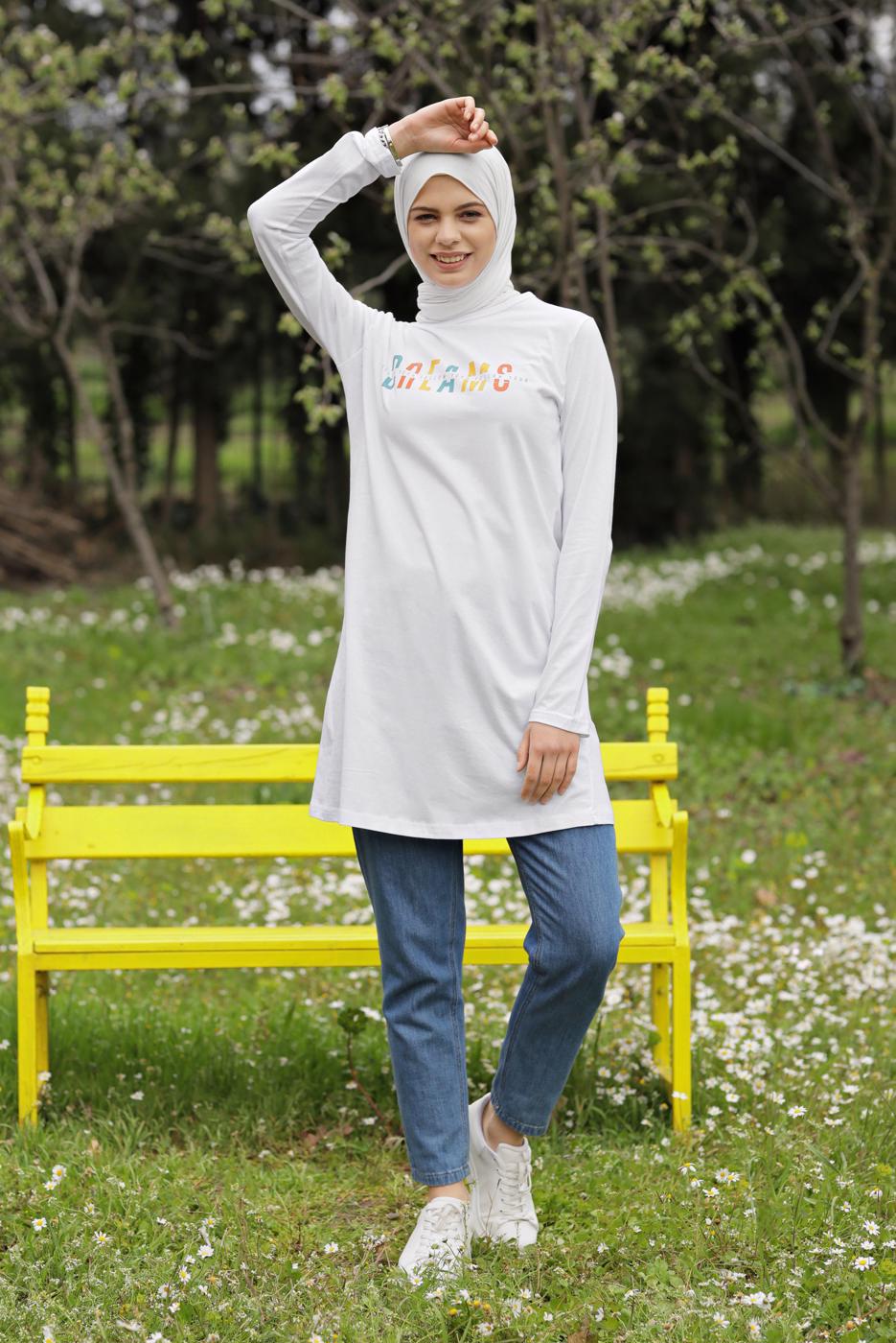 Vêtements hijab BLANC TUNIQUE IMPRIMÉE 3106  