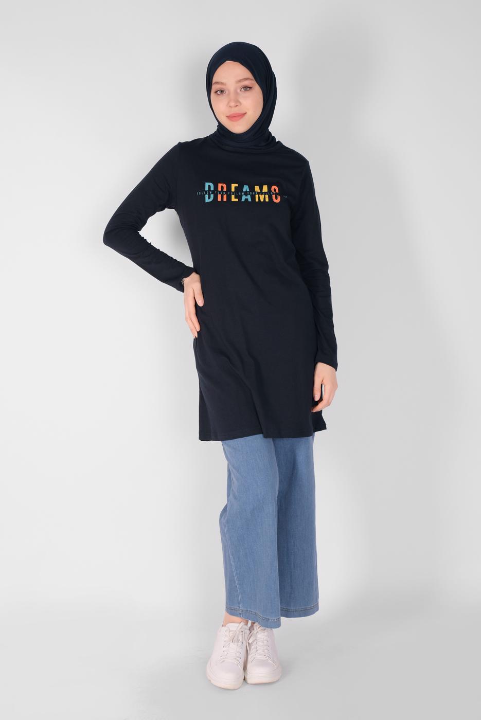 Vêtements hijab BLEU MARINE TUNIQUE IMPRIMÉE 3106  