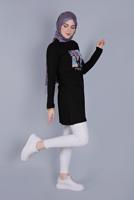 Vêtements hijab NOIR TUNIQUE À FLEURS EN COTON 3306