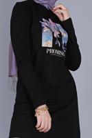 Vêtements hijab NOIR TUNIQUE À FLEURS EN COTON 3306