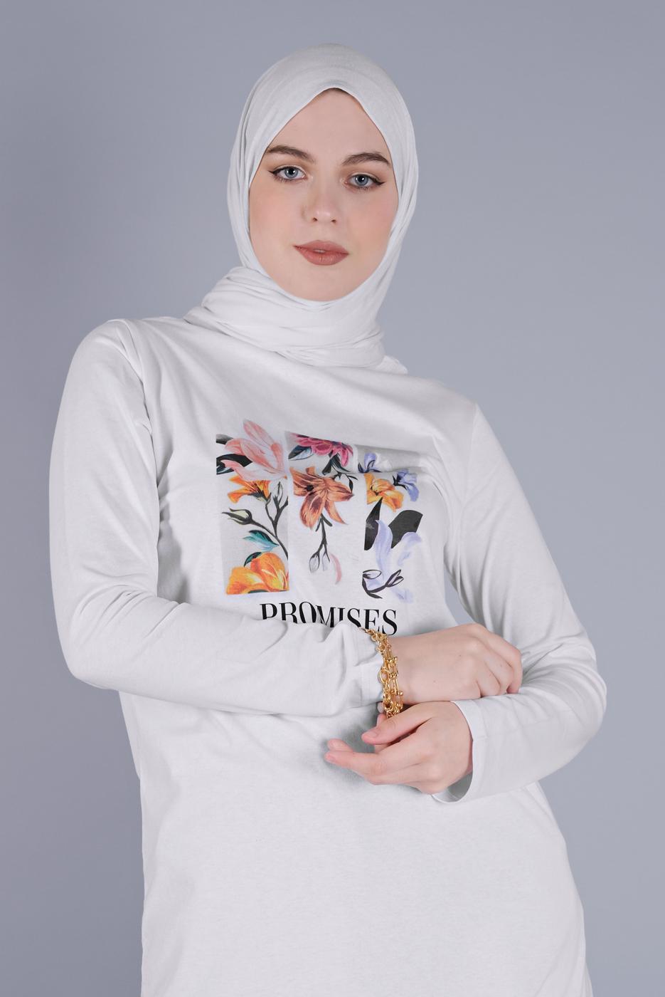 Vêtements hijab BLANC TUNIQUE À FLEURS EN COTON 3306