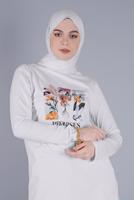 Vêtements hijab BLANC TUNIQUE À FLEURS EN COTON 3306