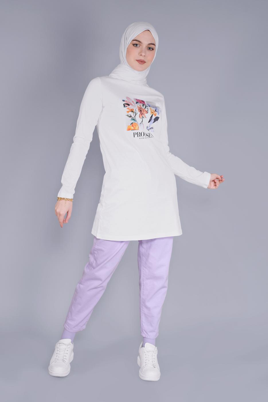 Vêtements hijab BLANC TUNIQUE À FLEURS EN COTON 3306