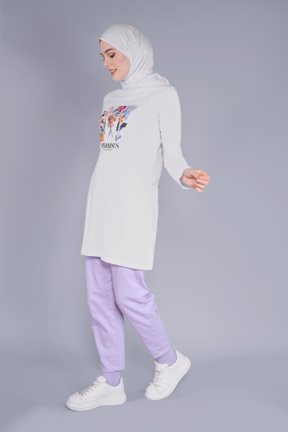 Vêtements hijab BLANC TUNIQUE À FLEURS EN COTON 3306