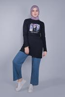 Vêtements hijab BLEU MARINE TUNIQUE À FLEURS EN COTON 3306