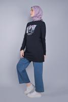 Vêtements hijab BLEU MARINE TUNIQUE À FLEURS EN COTON 3306