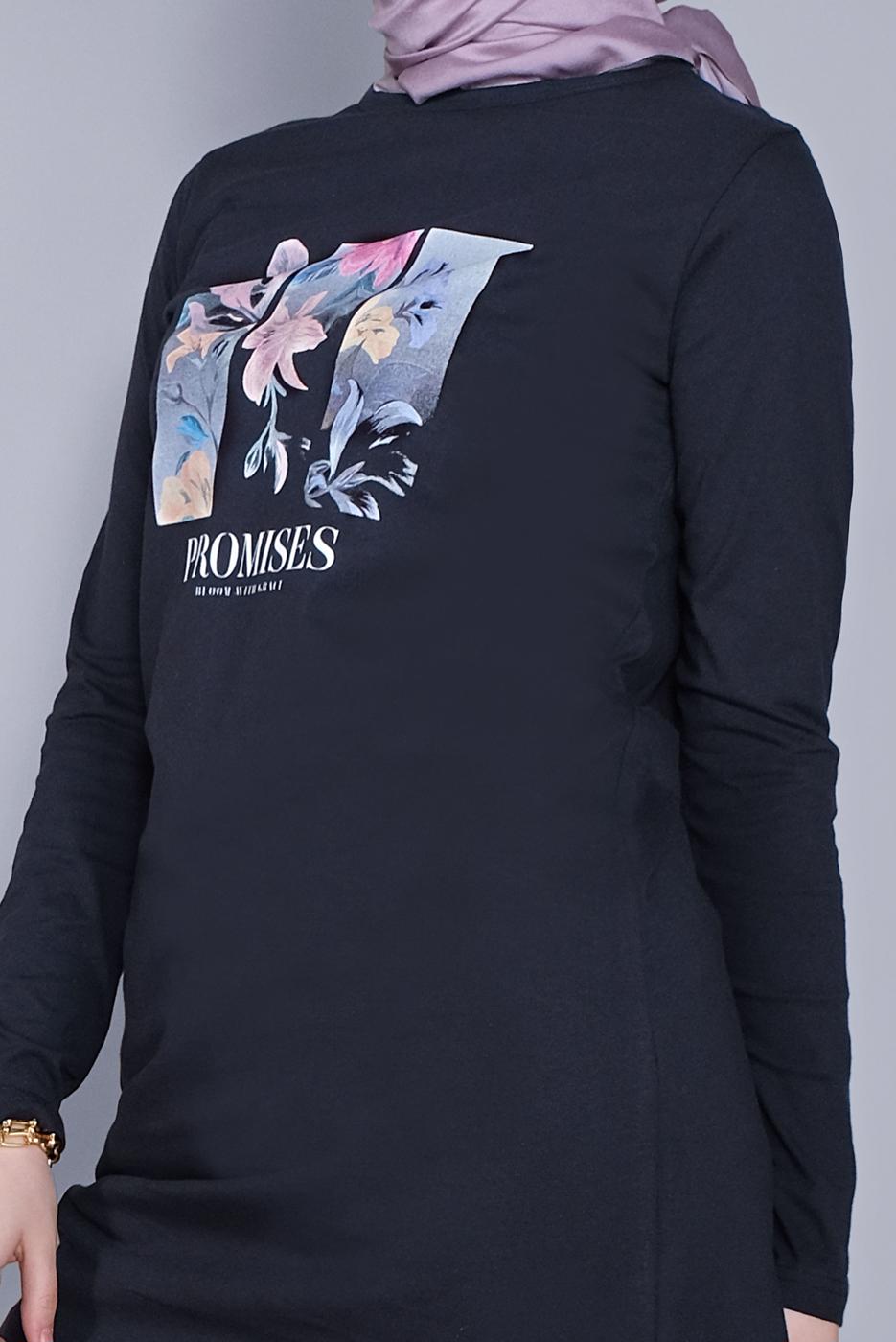 Vêtements hijab BLEU MARINE TUNIQUE À FLEURS EN COTON 3306