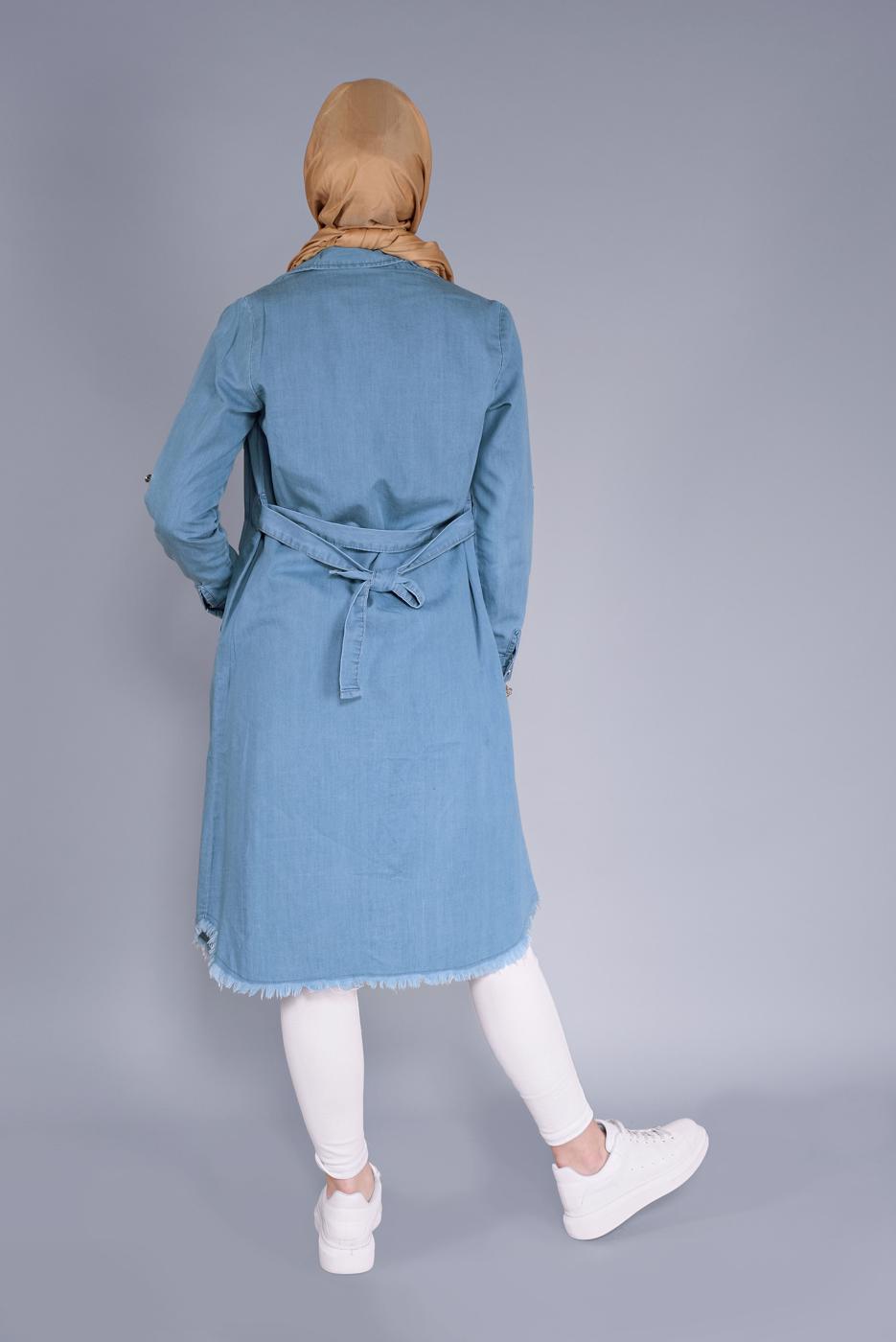 Tesettür giyim LACİVERT BOYDAN DÜĞMELİ DENİM TUNİK  33269 