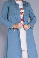 Tesettür giyim LACİVERT BOYDAN DÜĞMELİ DENİM TUNİK  33269 