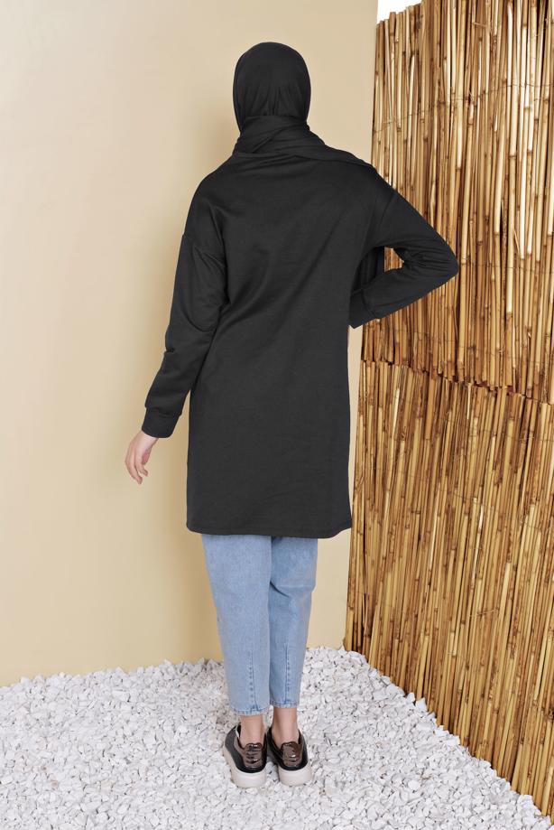 Vêtements hijab NOIR TUNIQUE DE SURVÊTEMENT IMPRIMÉ 3456 - TRENDTESETTÜR