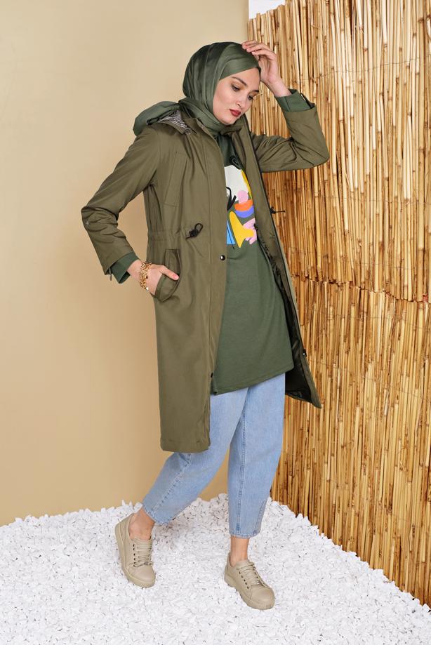 Vêtements hijab KAKI TUNIQUE DE SURVÊTEMENT IMPRIMÉ 3456 - TRENDTESETTÜR