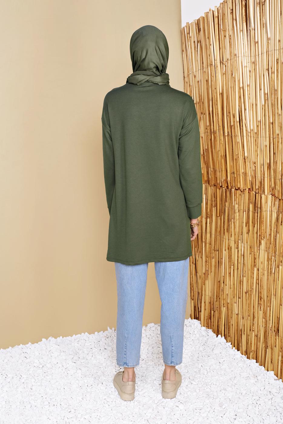 Tesettür giyim HAKİ ÖN KISMI BASKILI EŞOFMAN TUNİK 3456