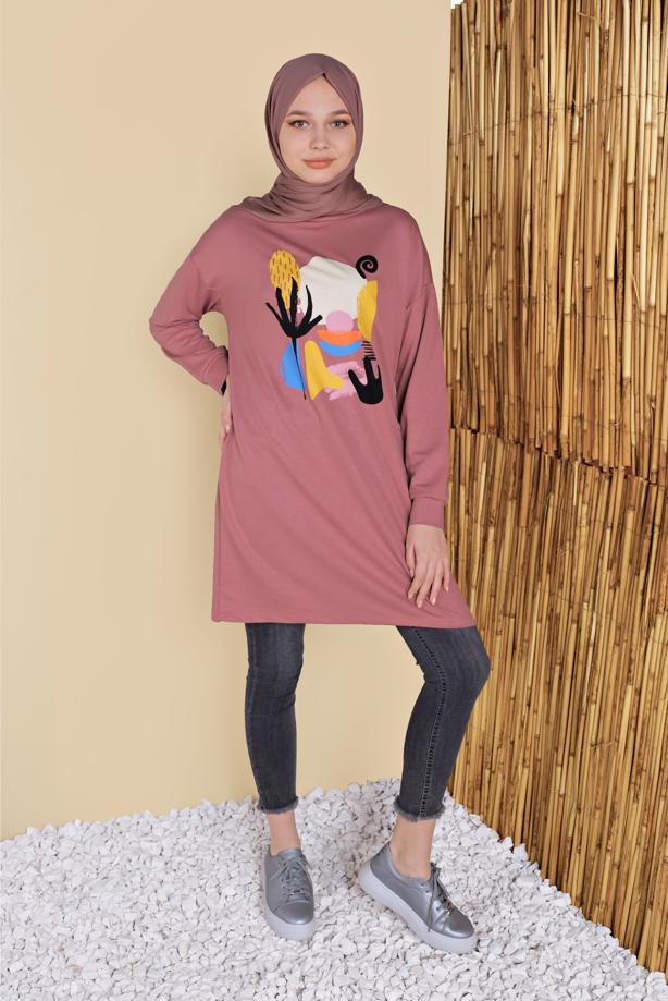 Vêtements hijab POUDRE TUNIQUE DE SURVÊTEMENT IMPRIMÉ 3456 - TRENDTESETTÜR