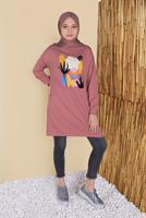 Tesettür giyim PUDRA ÖN KISMI BASKILI EŞOFMAN TUNİK 3456