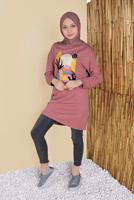 Tesettür giyim PUDRA ÖN KISMI BASKILI EŞOFMAN TUNİK 3456