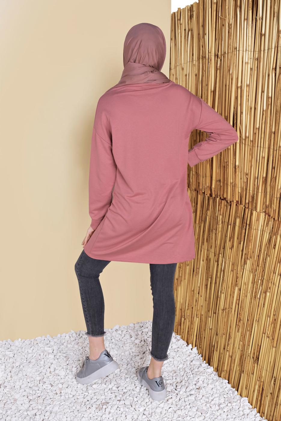 Tesettür giyim PUDRA ÖN KISMI BASKILI EŞOFMAN TUNİK 3456