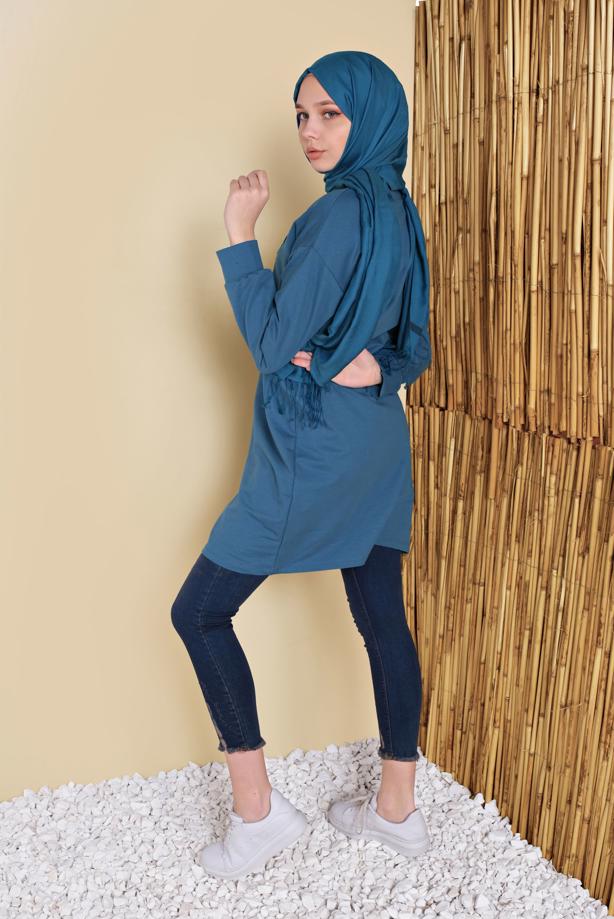 Vêtements hijab BLEU MARINE TUNIQUE DE SURVÊTEMENT IMPRIMÉ 3456 - TRENDTESETTÜR