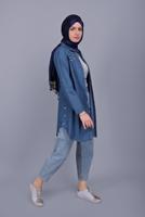 Hijab clothing NAVY BLUE STONE PRINTED DENIM TUNIC  3881 