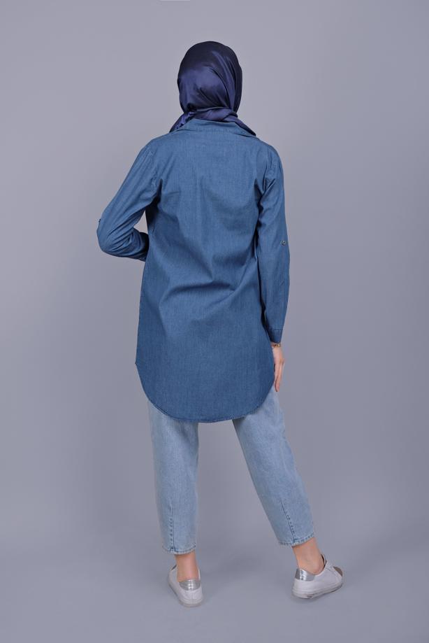 Vêtements hijab  STONE PRINTED DENIM TUNIC  3881  - TRENDTESETTÜR