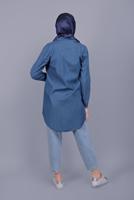 Hijab clothing NAVY BLUE STONE PRINTED DENIM TUNIC  3881 