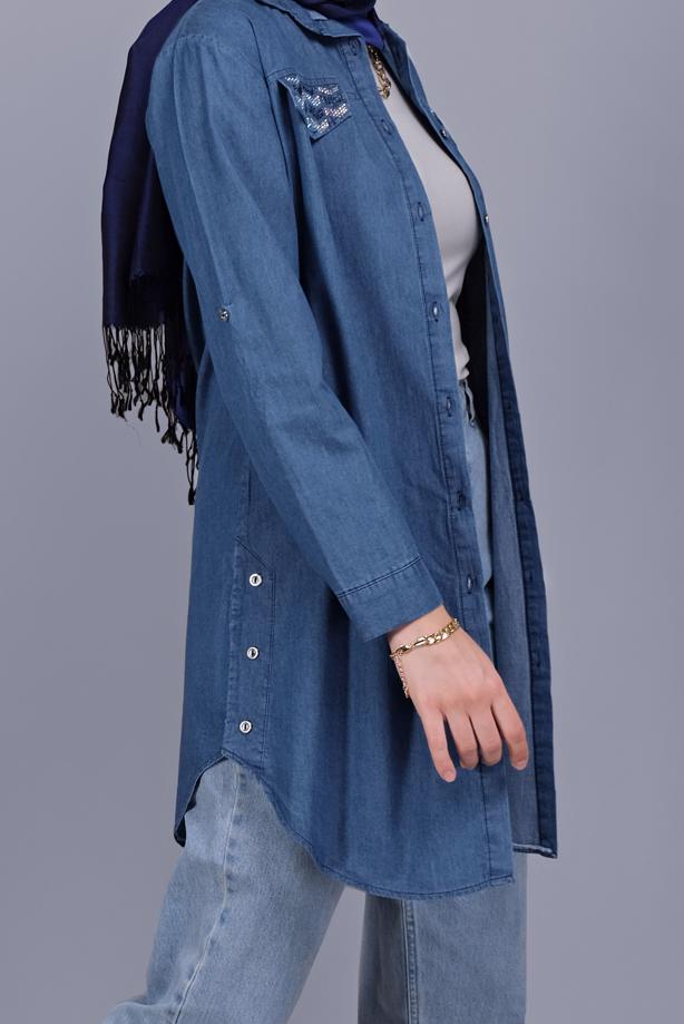 Hijab clothing  STONE PRINTED DENIM TUNIC  3881  - TRENDTESETTÜR
