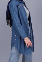 Hijab clothing NAVY BLUE STONE PRINTED DENIM TUNIC  3881 