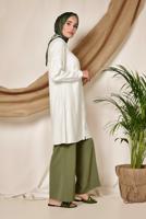 Tesettür giyim KREM  ALVİNA ÖNDEN DÜĞMELİ ERKEK YAKA TUNİK 4065