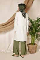 Tesettür giyim KREM  ALVİNA ÖNDEN DÜĞMELİ ERKEK YAKA TUNİK 4065