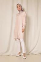 Tesettür giyim PUDRA  ALVİNA ÖNDEN DÜĞMELİ ERKEK YAKA TUNİK 4065