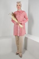 Tesettür giyim KIRMIZI ALVİNA CEPLİ GİZLİ DÜĞMELİ TUNİK T 41702