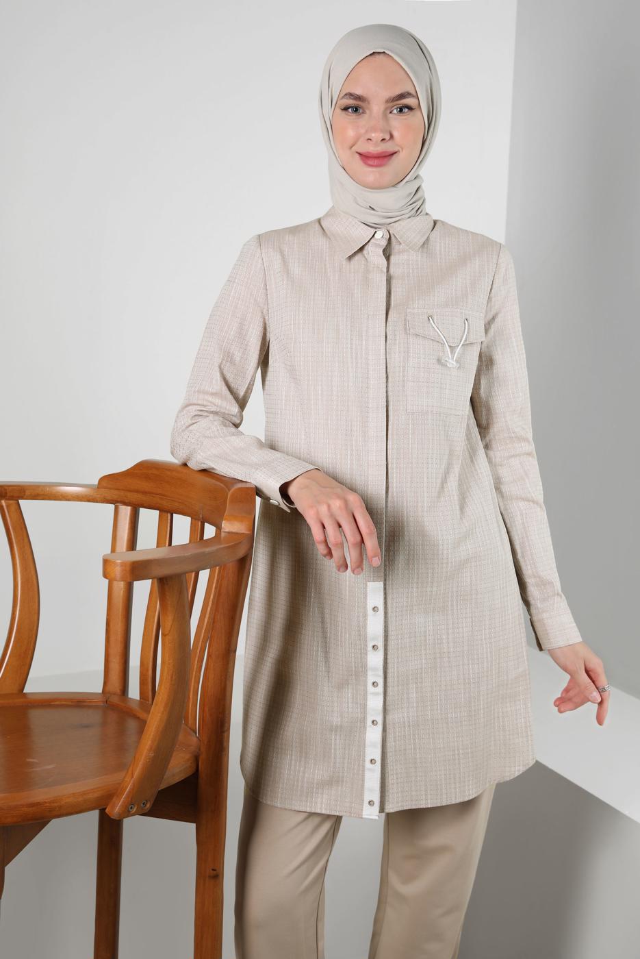 Tesettür giyim KUM ALVİNA CEPLİ GİZLİ DÜĞMELİ TUNİK T 41702
