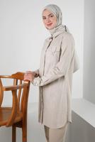 Tesettür giyim KUM ALVİNA CEPLİ GİZLİ DÜĞMELİ TUNİK T 41702