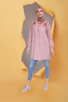 Tesettür giyim KAHVE ALVİNA YAKASI BAĞLAMALI NAKIŞ DETAYLI TUNİK T 41704