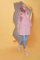 Tesettür giyim KAHVE ALVİNA YAKASI BAĞLAMALI NAKIŞ DETAYLI TUNİK T 41704